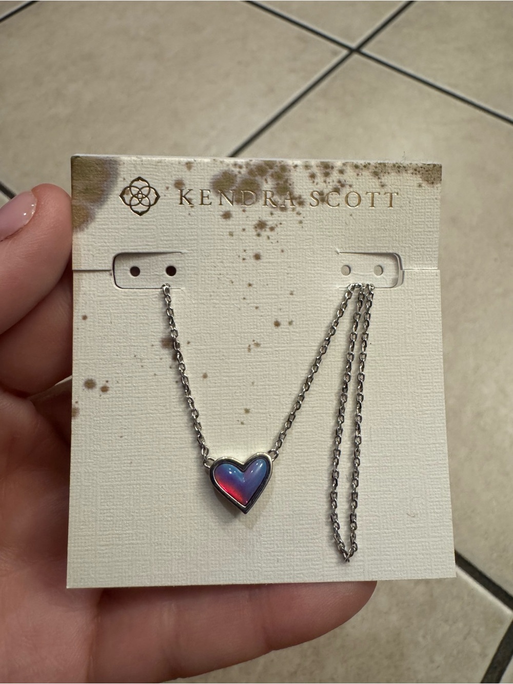 Kendra Scott Iridescent Blue-Pink Heart Necklace
